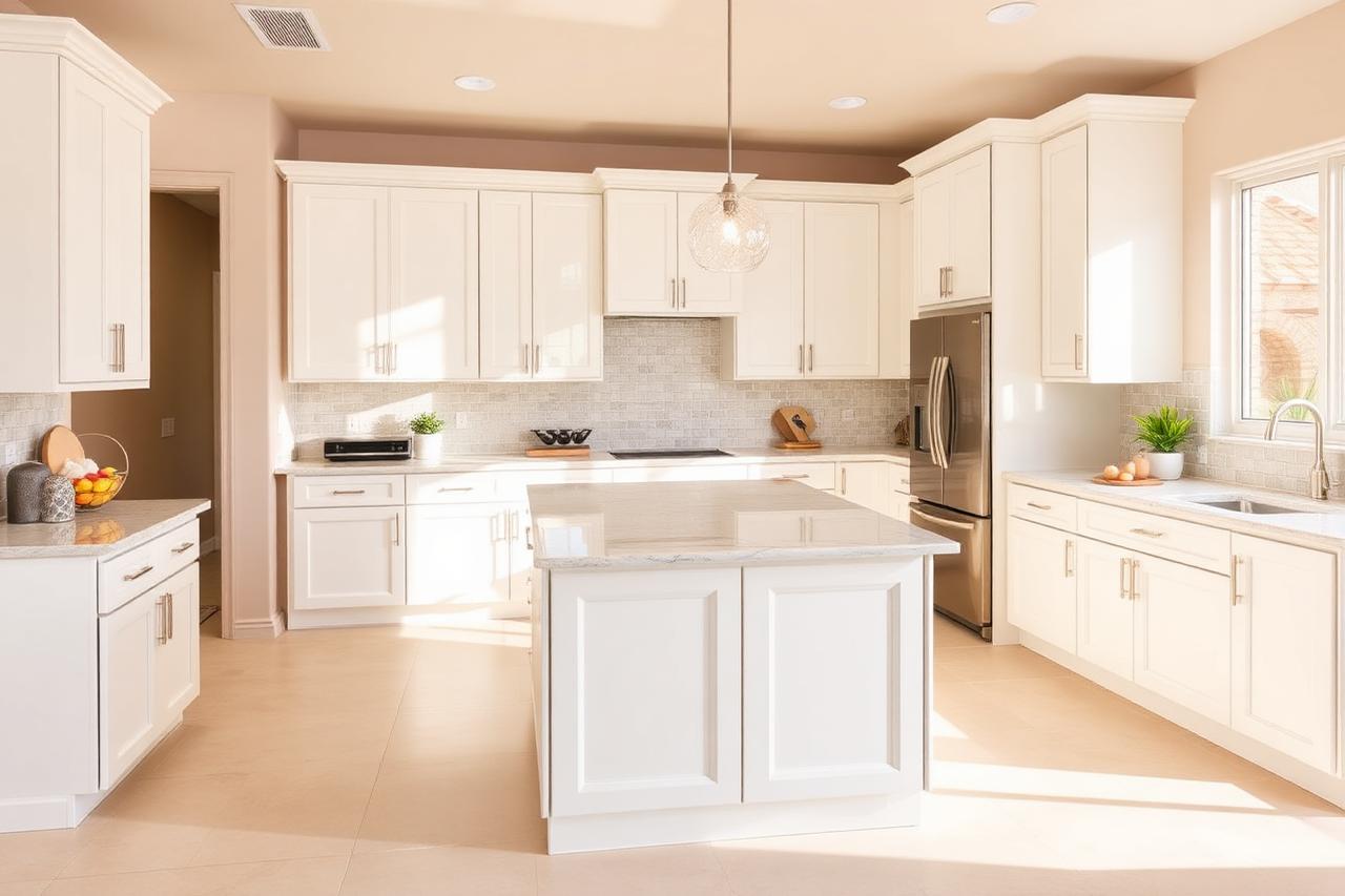 Remodeled Laveen AZ kitchen with white shaker cabinets and quartz island by Phoenix Home Remodeling